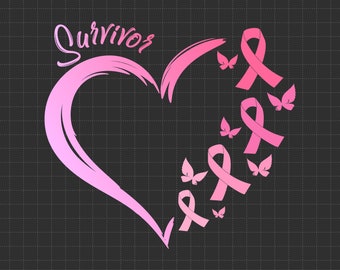 Pink Butterfly Heart Survivor Breast Cancer Awareness Svg Png, Pink Ribbon, Fight Cancer, Svg, Png Files For Cricut Sublimation