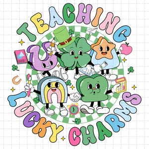 Lehr-Glücksbringer-Shirt Png, Retro St Patrick Tag, Kleeblatt-Regenbogen-Shirt Png, Glücks-Shirt Png, St Pattys viel Glück