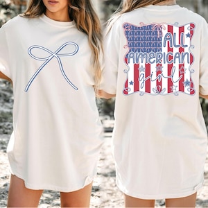 Toutes les filles américaines PNG, joli design coquette patriotique du 4 juillet, designs de sublimation du 4 juillet, PNG girly, designs de t-shirt tendance 2025