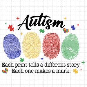 Vingerafdruk autisme png, elke afdruk vertelt een ander verhaal png, autismebewustzijn png, neurodiversiteitsshirt png, dag van autisme direct downloaden