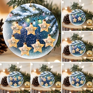 Paquete de adornos navideños familiares PNG Adorno navideño personalizado PNG Agregar nombre Adorno navideño estrella Sublimación Descarga digital