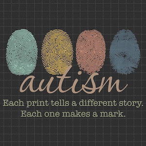 Vingerafdruk autisme png, elke afdruk vertelt een ander verhaal png, autismebewustzijn png, neurodiversiteitsshirt png, dag van autisme direct downloaden