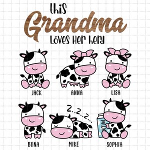 Personalizzato Questa nonna ama la sua mandria Png, Carino mucca da latte famiglia abbinata Png, Maglietta gruppo tema fattoria mucca Png, Regalo per la festa della mamma per la mamma