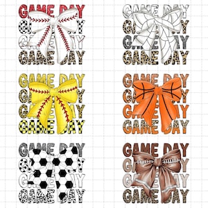 Paquete de imágenes de día de juego, lazo deportivo de coqueta, imágenes de día de juego, fútbol, fútbol, voleibol, béisbol, baloncesto, equipo escolar