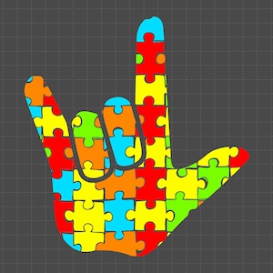 ASL Love Sign Language Autism Svg, Quebra-cabeça Svg, Apoio ao Autismo, 2 de abril Svg, Conscientização sobre Autismo Svg, Seja Gentil Svg