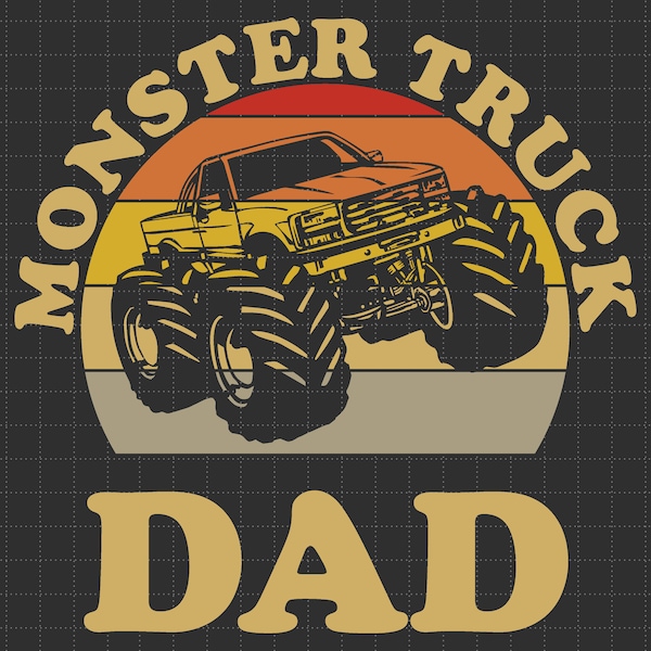 Vintage Monster Truck Dad Svg, Monster Truck Lover Gifts, Crushes Cars Svg, Monster Truck Racing Svg, Monster Truck Jams Svg, Retro Sunset