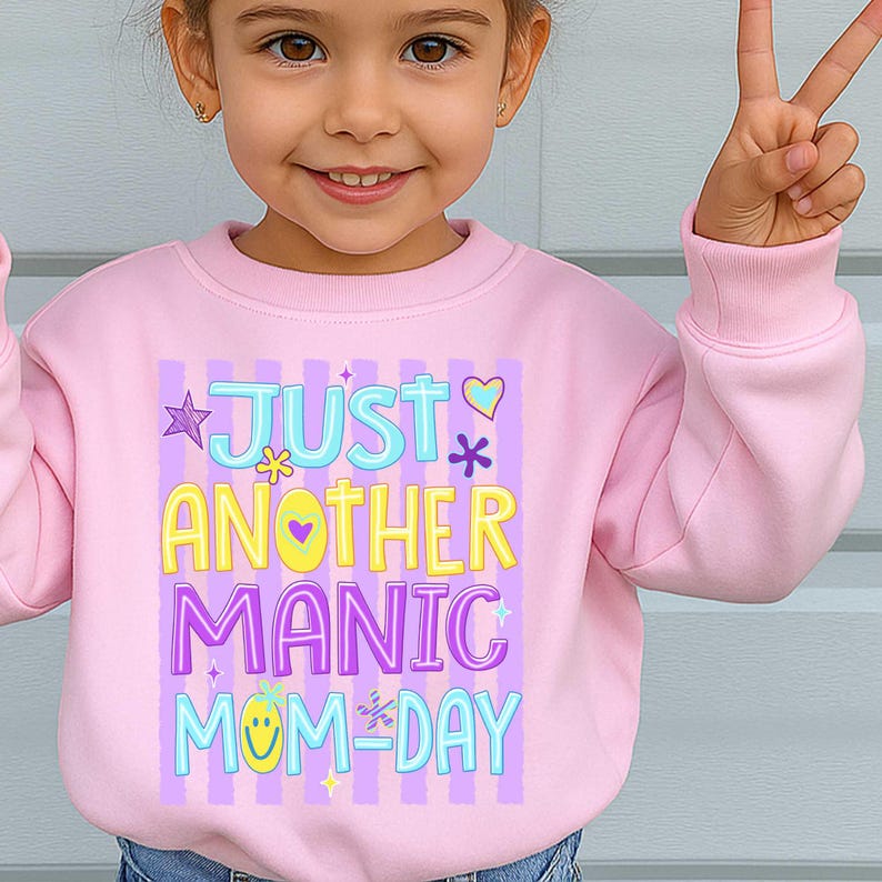 Striped Just Another Manic Mom Day PNG, Preppy Mother's Day Png, Motherhood Humor Png, Mom Life Png, Coquette Mom Brushstroke, Gift For Mom image 2