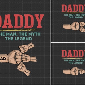 Papà personalizzato PNG, L'uomo, il mito, la leggenda PNG, Pugno di papà con mano PNG, Set di pugni di papà con bandiera americana, Felice festa del papà PNG