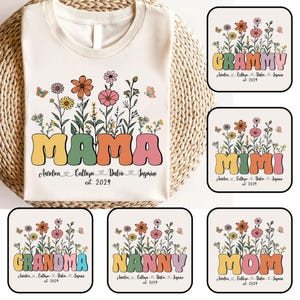 Gepersonaliseerde bloemen oma png-bundel, Moederdag, bloemen mama png, aangepaste kindernaam, oma, moeder leven, Moederdagcadeau voor sublimatie