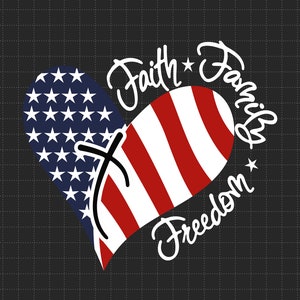 Fé Família Liberdade 4 de julho Coração Svg, American Patriotic, Dia da Independência, Merica, Svg, Arquivos Png para Cricut Sublimação