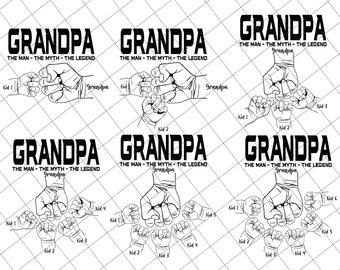 Personalized Grandpa Fist Bump Set Svg, Fathers and A Child Hands Svg, Baby Toddler Kid Dad Fist Bump, Father's Day Gift, Father's Day Svg