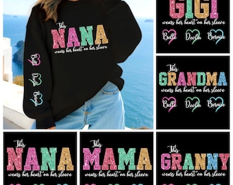 Paquete de camisetas familiares personalizadas (en formato PNG), Mamá (en formato PNG), GiGi (en formato PNG), NaNa (en formato PNG, Mamá, Abuela, nombres de niños personalizados, regalo para el Día de la Madre (en formato PNG)