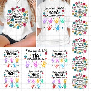 Spanish Mothers Day Png Bundle, Custom Floral Mamá Up to 6 Kids Handprint Png, Mejor Mamá del Mundo Png, Personalized Spanish Family Png