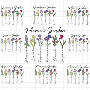 Bundle personnalisé jardin de grand-mère, papillon grand-mère, fête des mères, mois de naissance, fleur PNG, aquarelle florale, cadeau pour maman