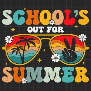 Schule für den Sommer, Groovy Stil Glücklicher letzter Tag der Schule svg, Hallo Sommer-Svg, Sommerpause, Goodbye Schule Hallo Sommer, Abschlussfeier