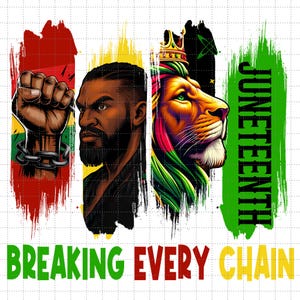 Rupture de toutes les chaînes png, homme noir du 17 juin, coups de pinceau png, mois de l'histoire des Noirs, roi noir png, sublimation png du lion de juin