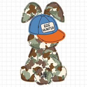 Osterhase Junge mit Hut Png, Osterhase Camo Junge, benutzerdefinierter Kindername Osterhase Camo, Kleinkind Kinder Osterhemd Png