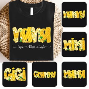 Nonna floreale con ananas e nomi per bambini personalizzati in formato PNG, Preppy Mama con glitter e ananas in formato PNG, Everyday Mama in formato PNG, Preppy Mama personalizzato in formato PNG