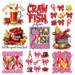 Różowy Rak Sezon Preppy Png Bundle, Rak Koszula Png, Rak Preppy Holiday, Rak Sublimacja Png, Luizjana, Strój Rak