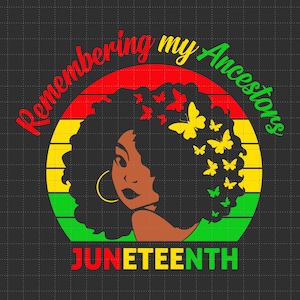 Juneteenth SVG, Ricordando i miei antenati, Donne nere SVG, Juneteenth 1865, Donna afro, SVG, File PNG per sublimazione Cricut