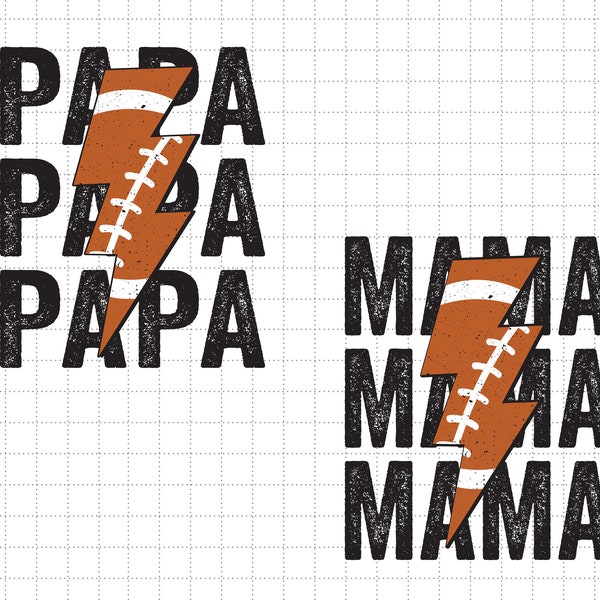 Bundle Football Papa Mama Svg, Sports Mama Papa, Football Mom And Dad, Football Svg, Distressed Lightning Bolt, Father's Day, Mother's Day