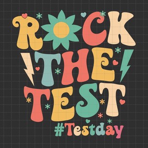 ロック・ザ・テスト テストの日 レトロ モチベーション 教師 生徒 SVG、テスト チーム SVG、教師生活 SVG、モチベーション SVG