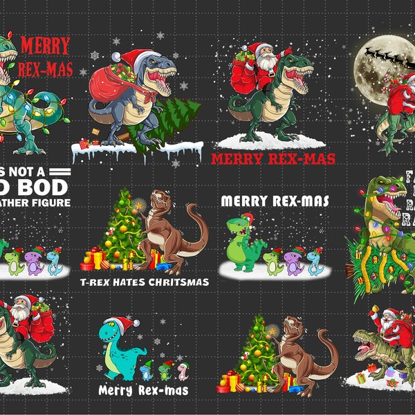 Bundle Christmas Dinosaur Png, Santa Claus Riding T-Rex, Christmas Tree, Christmas Light T-rex, Png Files For Sublimation, Only PNG