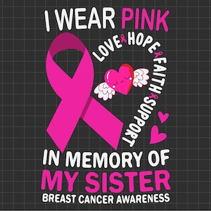 Indosso il rosa in memoria di mia sorella Breast Cancer Awareness svg png, Pink Ribbon svg, Cancer Survivor, svg, png files for cricut sublimation