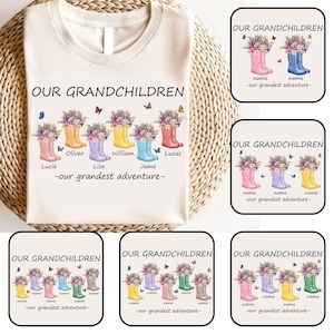 Nombre personalizado para abuela y nietos con botas de agua WildLfower (PNG), nuestros nietos, ideas de regalo para la abuela, vacaciones familiares (PNG), regalo para la abuela