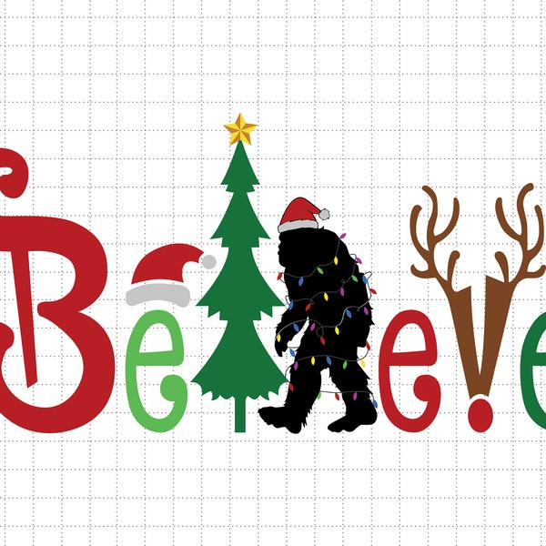 Believe In Bigfoot Christmas Svg Png, Xmas Sasquatch Svg, Bigfoot Santa Hat Svg, Xmas, Svg Png Files For Cricut Sublimation