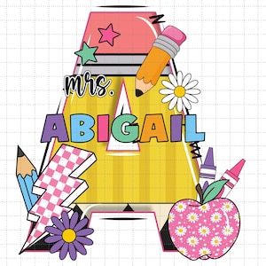 Paquete de letras A-Z (en formato PNG), diseño de alfabeto personalizado para profesores (en formato PNG), nombre personalizado para profesores (en formato PNG), agradecimiento a los profesores, letras editables para profesores (en formato PNG)