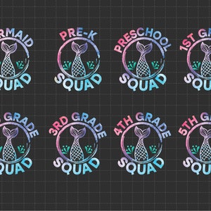 Ritorno a scuola Mermaid Squad SVG, Istruzione, Primo giorno di scuola, SVG, File PNG per Cricut Sublimazione