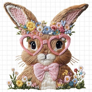 Boho floral faux lapin de Pâques lunettes de soleil Png, chemise de Pâques pour tout-petits enfants Png, fausses fleurs broderie fleurs Pâques, t-shirt de Pâques filles Png