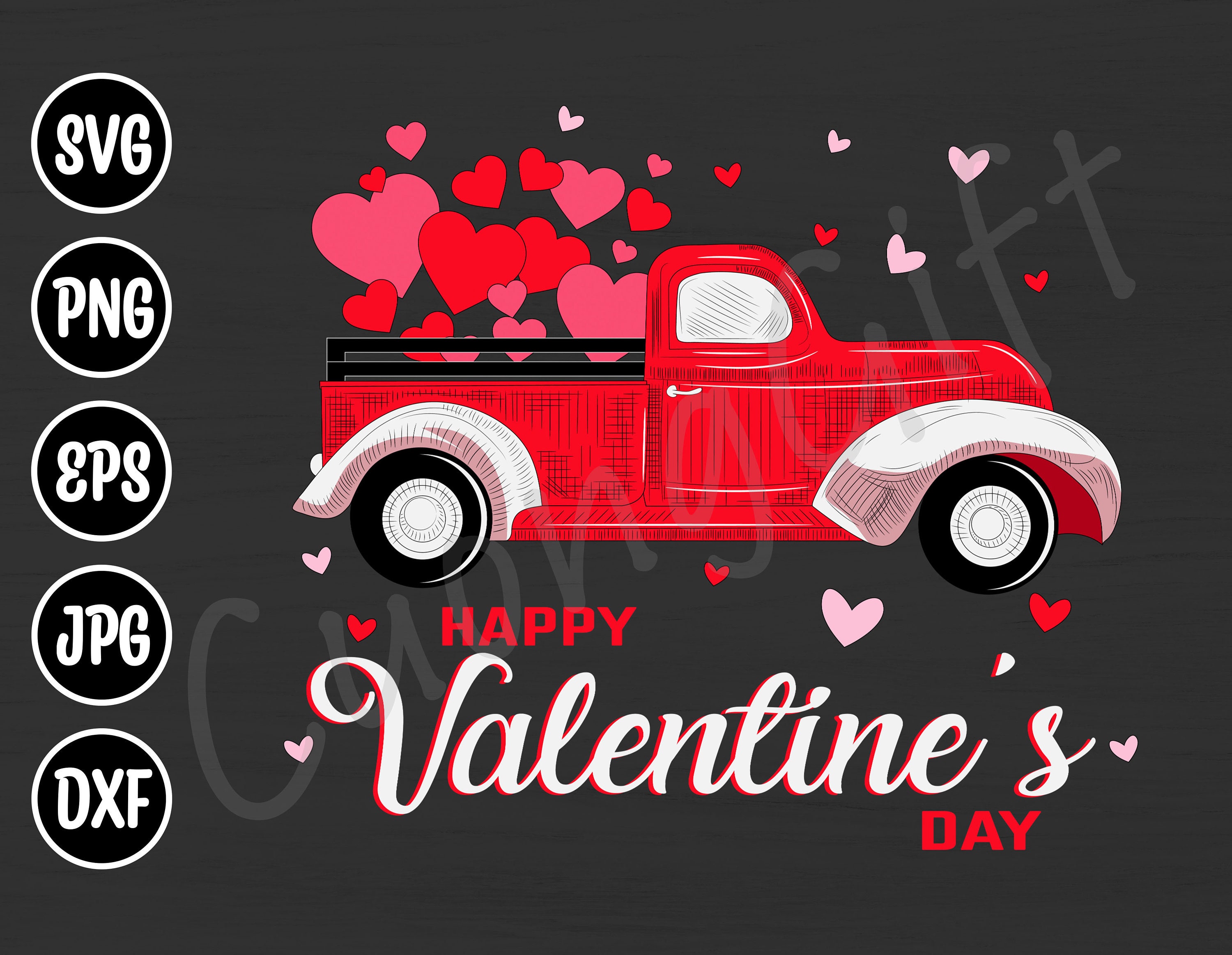 Happy Valentine's Day Red Truck with Hearts Sign w 7.75x15.625 in 