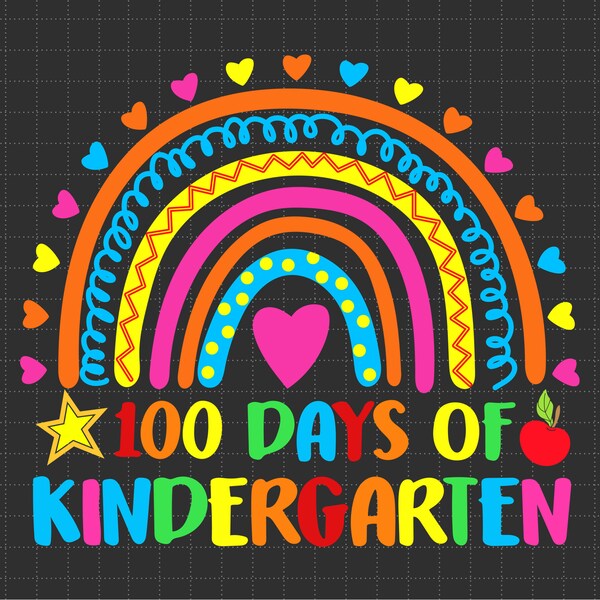 Cute Rainbow 100 Days Of Kindergarten Svg, 100 Day Y'all Svg, Teacher Apprecation, 100 Days Brighter Svg, Schooling Svg