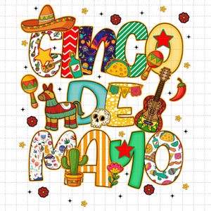 Cinco De Mayo Shirt Design, Mexican Party Png, Let&#39;s Fiesta Png,  Mexican Hat Png, Taco Margarita Guitar Png, Mexican Celebration Png