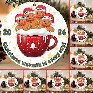 Pacote de enfeites de Natal personalizados para a família em PNG, Pacote de enfeites de Natal de gengibre para a família, Enfeites redondos de Natal engraçados em PNG, Arquivo digital