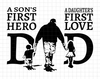 Autocollant Mural Vinyle Déco - Texte : "A Dad Is A Son's First Hero And A Daughter's First Love" - Noir - Neuf