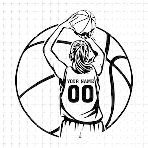 Nombre personalizado, jugadora de baloncesto Svg, baloncesto Svg, chica de baloncesto Svg, juego de baloncesto Svg, camiseta de baloncesto, Png Dxf