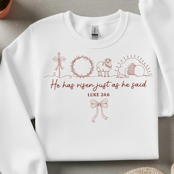 He Has Risen Just As He Said Png, Luke 24:6 Png, Retro Easter Christian Png, Bible Verse Png, Coquette Easter Day PNG, Easter Sublimation