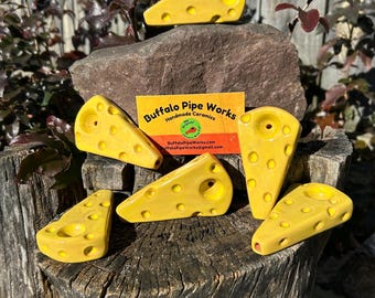 Cheese Wedge Ceramic Pipe! Our original one of a kind pipe for lovers of cheese! Handmade w/ solid terracotta, artistically glazed by hand!