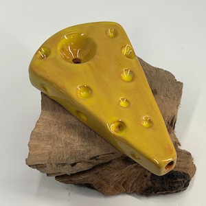 Say CHEESE!!! The ORIGINAL Cheese Wedge Ceramic Pipe! One of a kind pipe, handmade from solid terracotta clay & artistically glazed by hand!