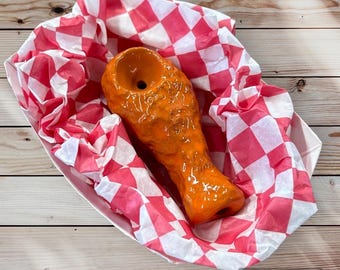 The ORIGINAL Classic Chicken Wing Ceramic Pipe: Drum Style! Handmade in Buffalo from solid terracotta, artfully hand glazed, best seller!