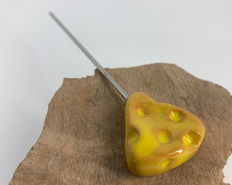POKER STICK Cheese Wedge Style! Handmade mini glazed ceramic cheese wedge w/a stainless poker- Adorable,useful,Clean out your clogged pipes!