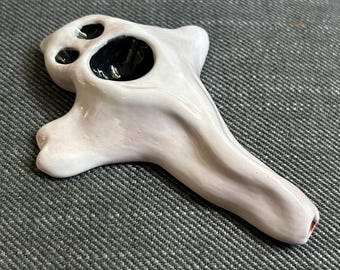 Handmade Ceramic Ghost Pipe: Halloween Terracotta Clay, Black Accents