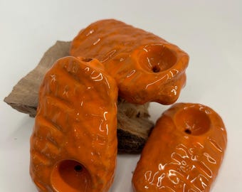 TEAM FLATS! Flat version of the original chicken wing pipe! Artistically hand made & hand glazed terracotta ceramic pipe. Let's go Buffalo!!