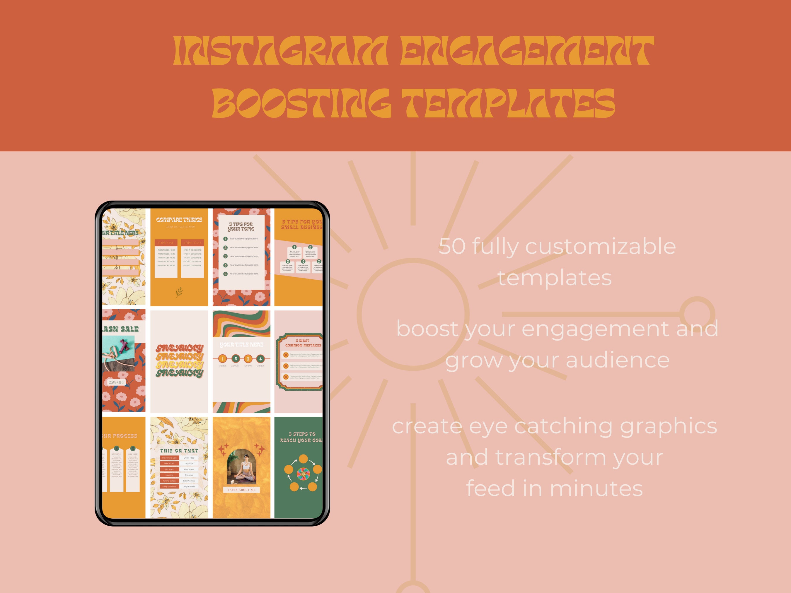 60 Canva Templates for Instagram / Retro Hippie Branding / Small ...