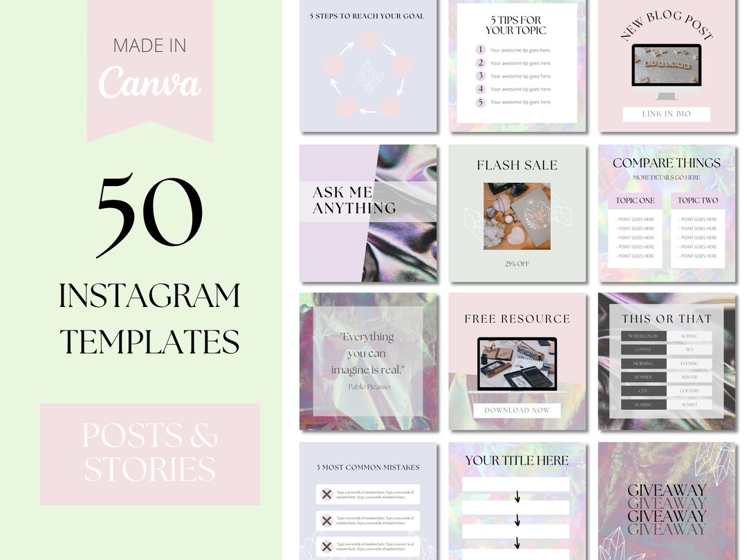 Canva Templates for Instagram / Small Business Templates / Holographic ...