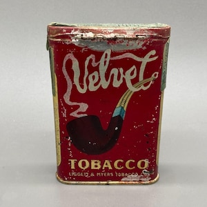 Velvet Tobacco Pocket Tin 1910 Antique Vintage Vertical Can Liggett & Myers