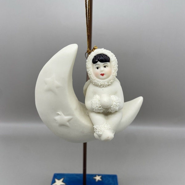 Vintage Christmas Ornament Arctic Kids of Alaska Snowbaby Angel on Crescent Moon